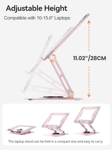 Image of tounee Laptop Stand for Desk, Adjustable Computer Stand Holder with 360 Rotating Base, Ergonomic Laptop Riser Compatible with MacBook Pro Air, All Laptops 10-15.6 inch-Pink