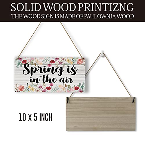 Rustic Spring Sign Wood Wall Art Wall Hanging Decor Funny Spring Holiday Decorations Flower Decor Wooden Decorative Plaque Sign for Flower Lovers Home Farmhouse Garden Spring Is in The Air - Thumbnail 2