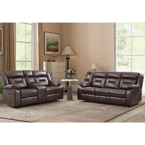 Best Material for Sofa Sets: Choosing Comfort and Durability Perfectly 4 EBELLO Manual Recliner Sofa Set, Faux Leather Reclining Living Room Furniture Set, Included Loveseat and 3 Seat Manual Recliner Sofa, Dark Brown(Loveseat+Sofa)