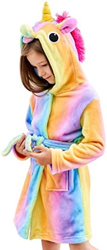 Doctor Unicorn Soft Unicorn Hooded Bathrobe Sleepwear - Unicorn Gifts for Girls (Rainbow, 6-7 Years)