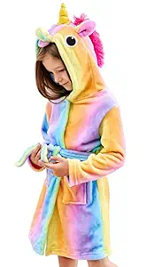 Soft Unicorn Hooded Bathrobe Sleepwear - Unicorn Gifts for Girls (6-7 Years, Rainbow)
