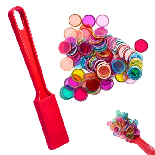 YFYWINSH Kit de Fichas Magnéticas de Bingo con 100 Fichas de Colores y Varilla, Varilla Magnética de Bingo, Fichas con Anillo Metálico, Bingo para Juegos Educativos y Prácticos para Niños - Set Rojo