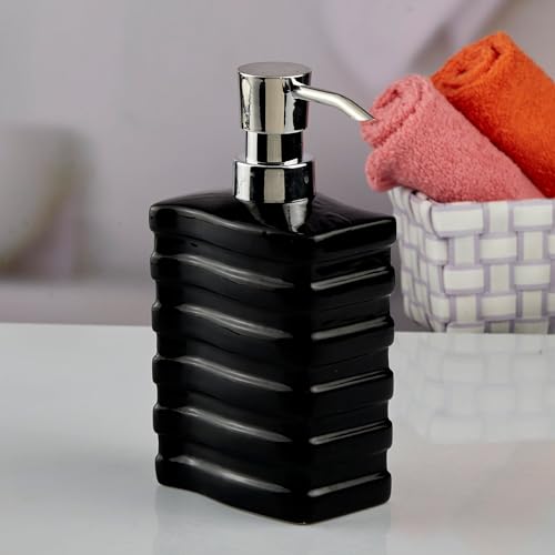 Image of SaSaSa Ceramic Soap Dispenser with Stylish Refillable Pump Bottle for Bathroom Handwash & Kitchen Wash Basin, Perfect for Hand Soap, Lotion and Shampoo, Grey /Black, (Set of 2) (10537)