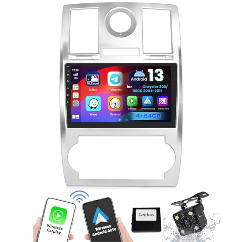 9 Pouce Android 13 Voiture Stéréo pour Chrysler 300/300C 2004 2005 2006 2007 2008 2009 2010 2011, sans Fil Carplay Android Auto 9 Pouce HD Tactile Radio avec BT Caméra 8-Core 5G-WiFi [4G + 64G]