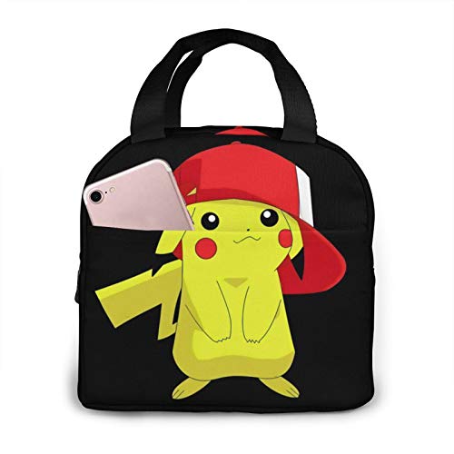 KINUNKN Poke-mon Pika-chu Portable Insulation Lunch Bag Multifunctional Zipper Package for Work Office School