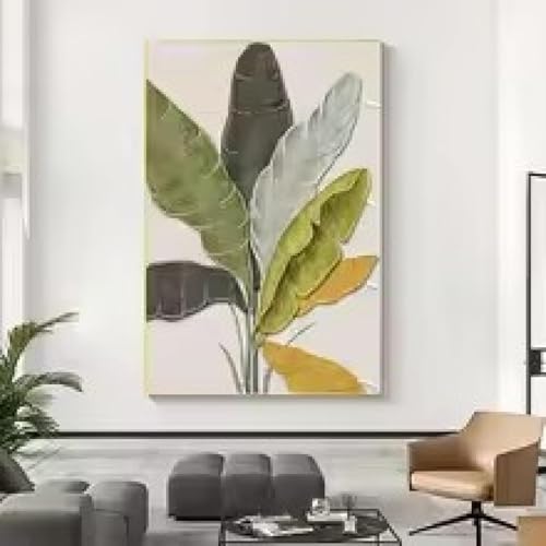 Affiche toile peinture abstraite feuille nordique 70x90cm sans cadre pour salon