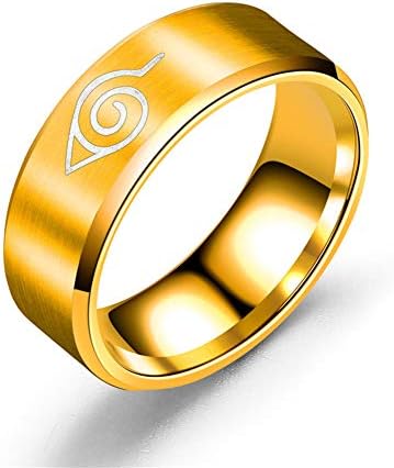 Godyce Anime Naruto Ring for Men Size 7-12 - 8mm Wide Black Stainless Steel with Gift Box