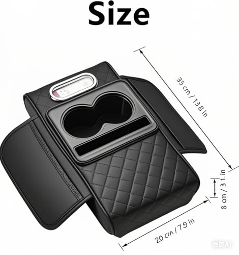 Image of Car Armrest Cushion for SUV with Cup Holder 2.75 inchHeight,5-in-1 Center Console Cover with 2 Storage Bags, Tissue Box Slot, Phone Slot for Sedans, Car Accessories Interior Organizers (Black)