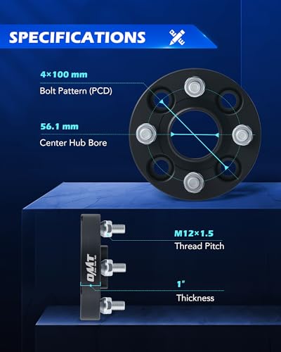 Image of Orion Motor Tech 1 inch(25mm) 4x100 Wheel Spacers Compatible with Honda Accord Civic, Mini Cooper, Toyota Corolla Prius, 56.1mm Bore Hubcentric Wheel Spacer Kit with M12x1.5 Studs