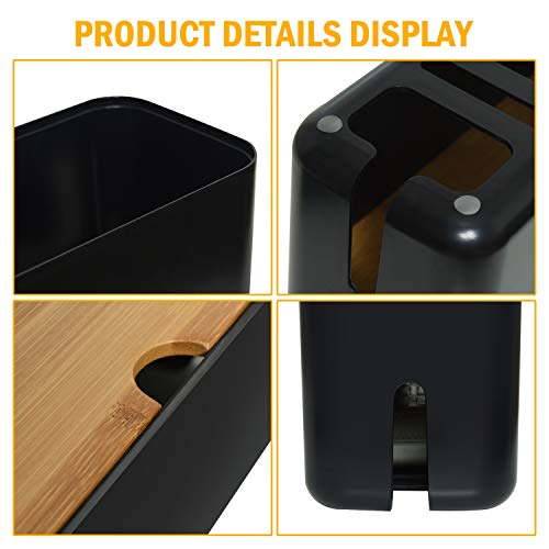 Rocinha Small Cable Management Box to Hide Cords and Power Strip, Desk Cord Organizer to Storage Wires Behind TVs, Computers, Cable Organizer Box for Home Kitchen, Office(Black)