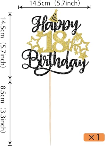 Image of Confetti! Glitter 18th Birthday Cake Topper with Star Hat - Cheers to18 Years! Fabulous Cake Decorations for Grown ups 18th Birthday & Anniversary Party Supply