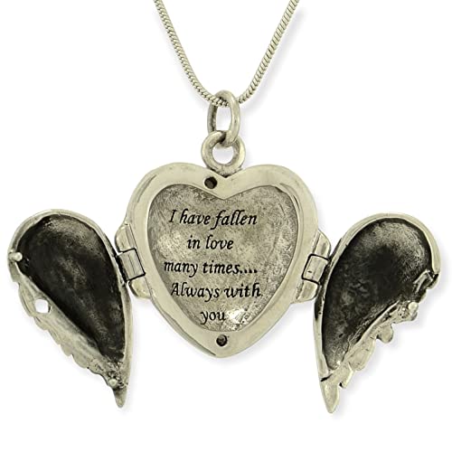 Angel Wings Locket Love Message 925 Sterling Silver Antiqued Finish