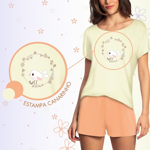 Conjunto Pijama Curto Lupo Estampa Canarinho Feminino | Palha | GG