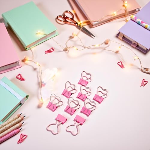Pink Heart Hollow Out Metal Binder Clips - Notes, Letter, Paper Clamps, Office Supplies - Home, School - Thumbnail 5