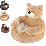 Teddy Bear Dog Bed with Arms,Cozy Fluffy Washable Cuddler Bed with Anti-Slip Bottom,Non-Slip Detachable Warm Cuddle B-ed for Cats Dogs,Puppy B-ed for Indoor Cats & Small Dogs