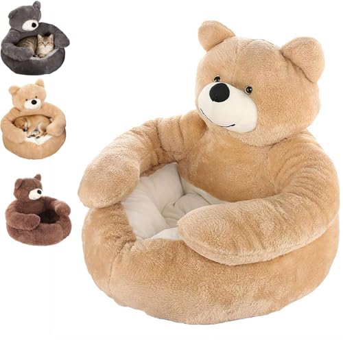 Teddy Bear Dog Bed with Arms,Cozy Fluffy Washable Cuddler Bed with Anti-Slip Bottom,Non-Slip Detachable Warm Cuddle B-ed for Cats Dogs,Puppy B-ed for Indoor Cats & Small Dogs