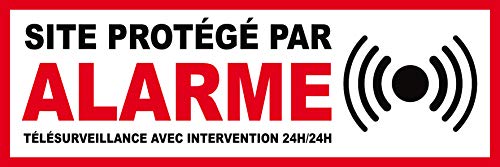 Panneau de Dissuasion SITE Protege par Alarme 150 x 50 mm PVC + 4 Trous pour Fixation avec Texte : Télésurveillance avec Intervention 24H 24H (Panneau Alarme) FRB