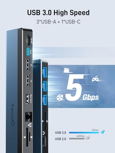Image of NewQ USB C Docking Station with Dual HDMI 4K, 100W PD-in, 12-in-1 Laptop Dock for Windows, MacBook, Chromebook