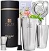 Twice Element® Cocktail Shaker Set | Shaker Boston Style in Acciaio Inox: Elegante Cofanetto Regalo (Nera), Pestello in Legno, Strainer, Misurino, Cucchiaio e Libro di Ricette