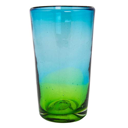 Novica Aurora Tapatia' - Bicchieri Highball In Vetro Soffiato A Mano, 425 Ml, Colore: Blu E Verde - 3