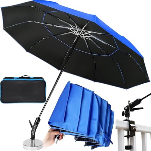 Image of New 60" Folding Magnetic Umbrella,Designed for Outdoor Work,600lb Strong Suction Hvac Umbrella With Magnetic Base & Clamp,2-in-1 Sun & Rain Protection,180° Adjustable,Portable for HVAC(Blue)