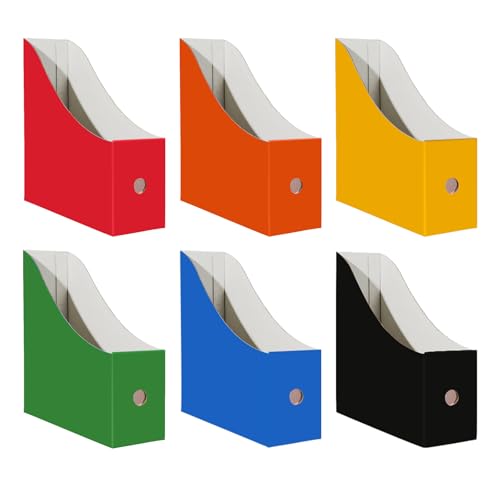 Limitliho Magazine File Folder Holder for Desk Book Bins for Classroom Library Office Home 10.6 H x 10.2 L x 3.5 W in Cardboard Paper Organizer (Six color 6 Pack)