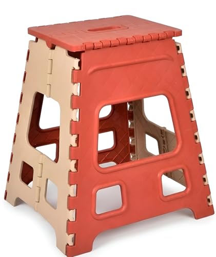 Image of U-MAX 18 Inch Folding Stool - Compact, Portable Step Stool for Kids & Adults, Lightweight Plastic Design, Slip-Resistant, Ideal for Kitchen, Bathroom, Camping & Travel (Red / 18 inch)