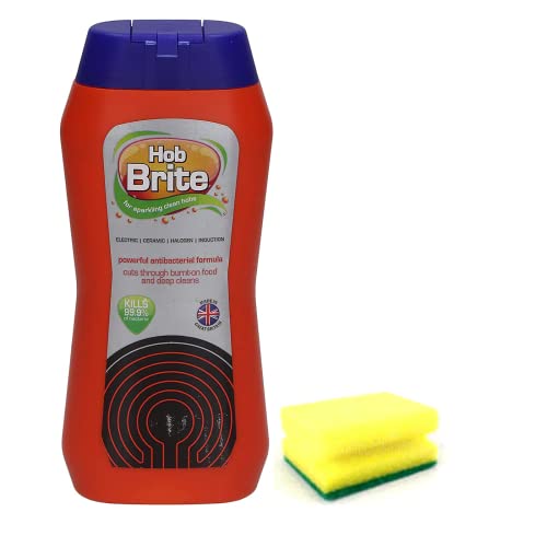 Hob Brite Hob Cleaner Lemon Sherbet (250 ML), Original Ceramic, Electric, Halogen and Induction Hob Cream Cleaner with Degreaser Sponge - Packaging May Vary