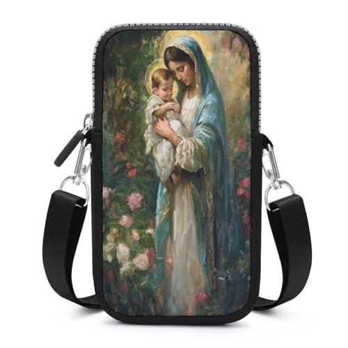 Beautiful Virgin Mary Wearing Headscarf Crossbody Mobile Phone Bag Smartphone Bag With Adjustable Strap