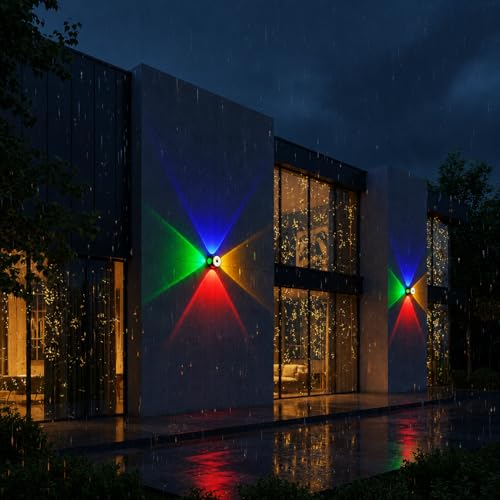 Image of FERA Waterproof Up Down Led Wall Lamp, Aluminium IP65 Body 4+1 Ray, Multycolor, Indoor /Outdoor Decorative Wall Sconce Light, (Ironman Color)
