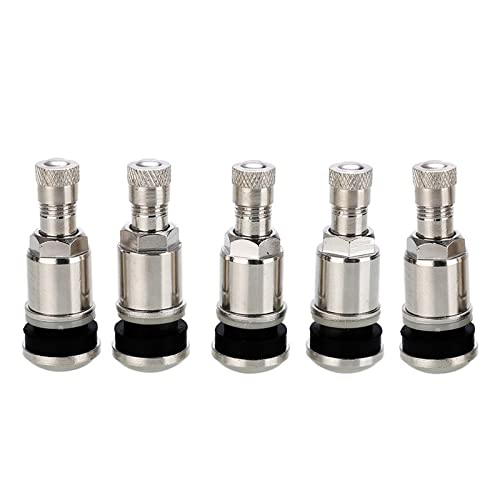 5 Pièces Valves de Jante universelles, Métal Camion de Voiture Moto Tubeless Tire Tire Valve Tiges avec Capuchon de poussière Tige de Valve de Roue sans Chambre à air de Voiture 11,3 mm, Argent
