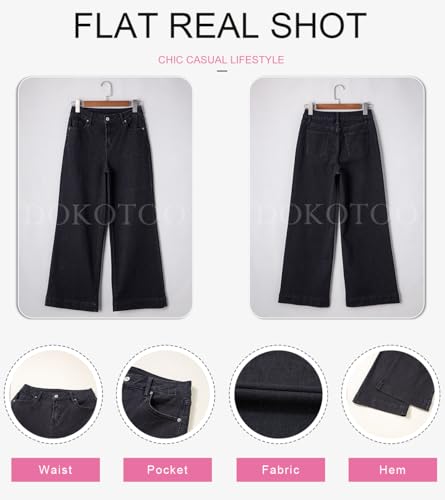 Dokotoo Womens Casual High Waisted Jeans for Women Straight Wide Leg Loose Stretch Denim Pants Black Size 6
