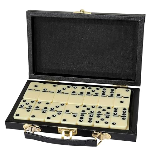 Kicko Domino Set - 28 Pieces Double Six Classic Dominoes in Durable Wooden Brown Box - Fun Mini Board Game for 2-4 Players - Ideal for Boys, Girls,...