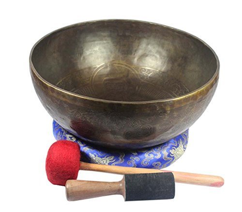 Bol tibétain Bouddha 35cm sculpté main, un chef-d'œuvre sonore d'exception