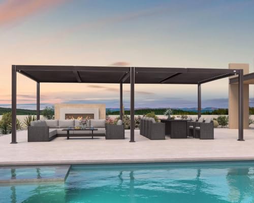 Image of PURPLE LEAF 11' x 23' Louvered Pergola Outdoor Adjustable Louvre Shade Modern Patio Aluminum Pergola with Retractable Roof for Deck Backyard Garden Hardtop Gazebo, Bronze