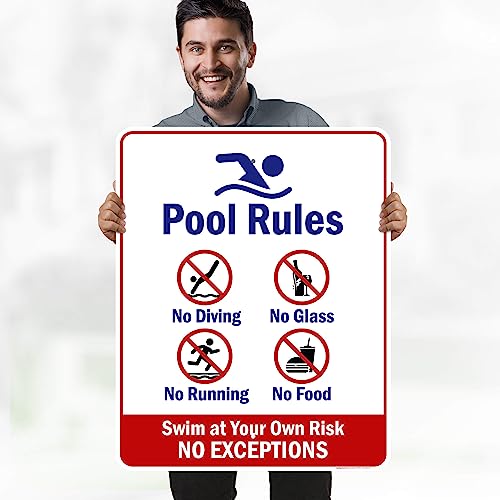 Señal de piscina Swim at Your Own Risk 24x30 pulgadas miniatura 2
