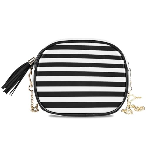 Image of ALAZA Women's Black White Stripes PU Leather Crossbody Bag Shoulder Purse with Tassel