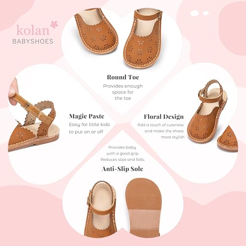 Image of Kolan Toddler Girl Sandals Open Toe Flat Princess Dress Shoes Little Kids