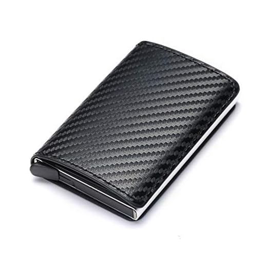 Sukaly Carteira masculina com bloqueio de RFID, carteira de couro sintético de fibra de carbono com 8 compartimentos para cartão de crédito, linha moderna, fina, duas dobras para dinheiro