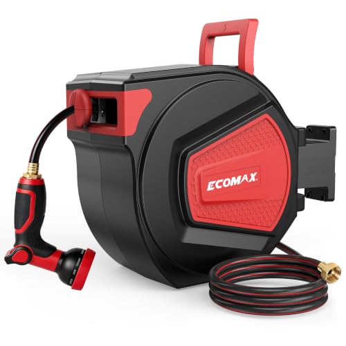 ECOMAX Retractable Garden Hose Reel 1/2" x 100 ft, Any Length Lock