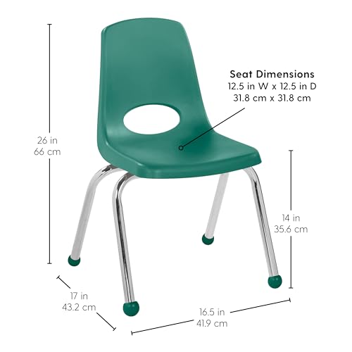 Image of FDP 14 inch School Stack Chair,Stacking Student Seat with Chromed Steel Legs and Ball Glides for Classroom, Homeschool or Learning Space - Green (2-Pack), 15412-GN