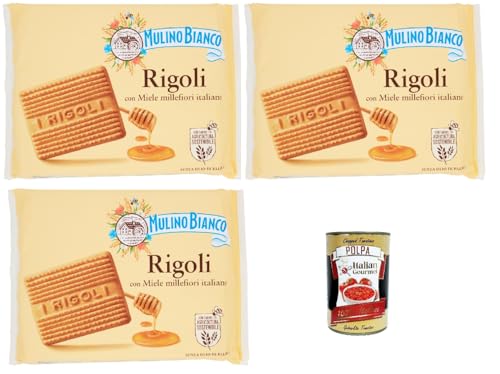 Mulino Bianco Rigoli Biscotti con Miele Millefiori Italiano - Galletas con miel italiana Millefiori - Galletas (3 x 800 g + Polpa Italiana Gourmet 400 g)