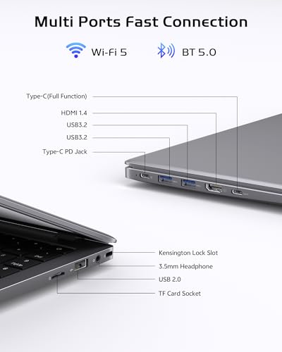 Image of Laptop 16GB RAM 512GB SSD, Portable Lightweight Laptops with Pentium Gold 6500Y, 14 Inch FHD IPS Screen, USB 3.2, USB-C, HDMI, TF Card Slot, PC Laptop Computer Good for Business and Student