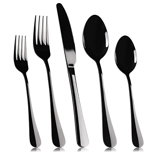 Black Silverware Set for 4, SANLUNS 20-Pieces Spoons Forks Knives Set,Flatware Set,Stainless Steel Tableware Cutlery Fine Dining Utensils Set,Great for Family Gatherings & Daily Use Dishwasher Safe