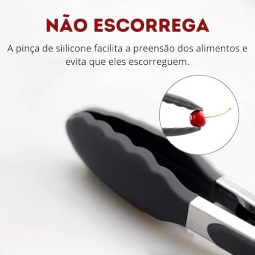 Pegador Silicone Pinça Culinária Profissional 28cm Cabo Inox Salada Churrasco Air Fryer Fritura Anti