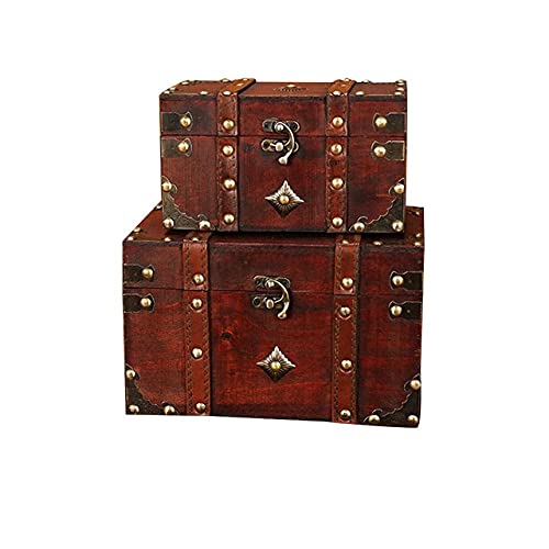 POWER UNICO FLOWER 2 pcs/Set Vintage Handmade Storage Box - Vintage Wooden Storage Box Antique Style Jewelry Organizer for Wardrobe Jewerly Box Trinket Box Decorative Box (301-Combo1)