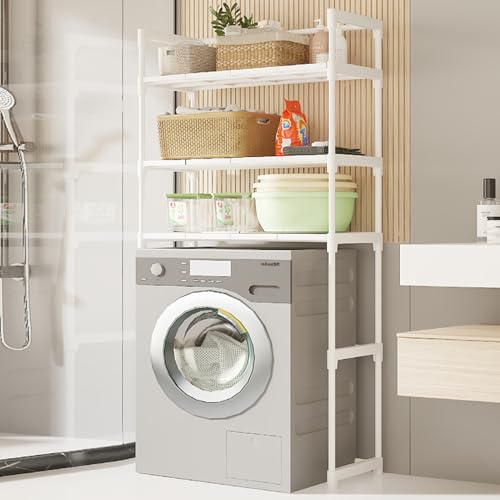 Beauenty 3-Tier Washing Machine Storage Rack Freestanding Washing Machine Rack Unit Laundry Room Storage Rack Metal Rack Laundry Rack 72 x 26 x 162CM (White)