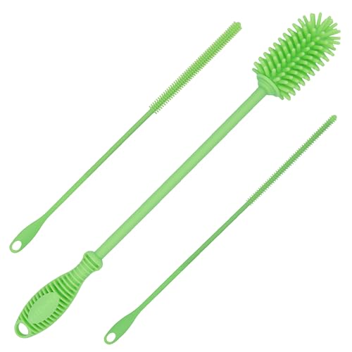 Image of Kitchiny 12.5" Silicone Bottle Brush & Straw Cleaner Brush Set | Water Bottle Cleaner for Hydro Flasks, Tumblers, Glassware, Vases and Narrow Neck Containers