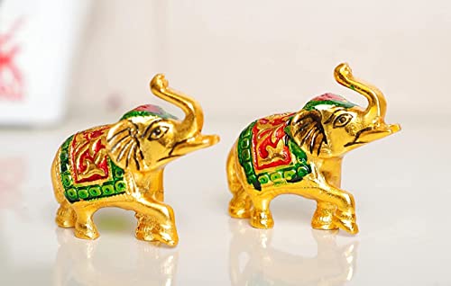 Image of KridayKraft Elephant Set Metal Statue Small Size with Meena Work 2 pcs Set for Showpiece Enhance Your Home,Office Table,Animal Showpiece Figurines,Corporate Gift Article...