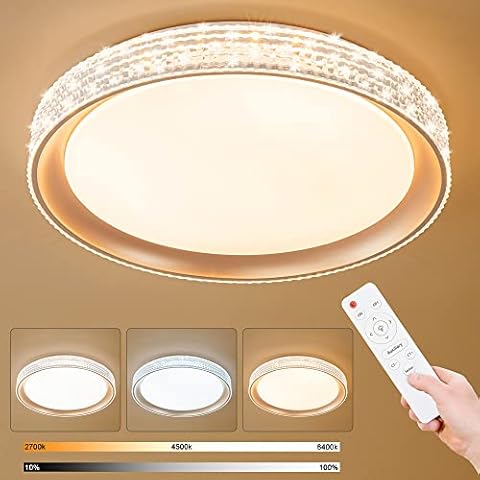 AI-LIGHTING LED Ceiling Light Remote Control Dimmable 2700K- 4500K-6400K, Golden Round 48W Ceiling Lamp Color Adjustable & Night Light Mode for Indoor Living Room/Bedroom 40x6.5cm Cover